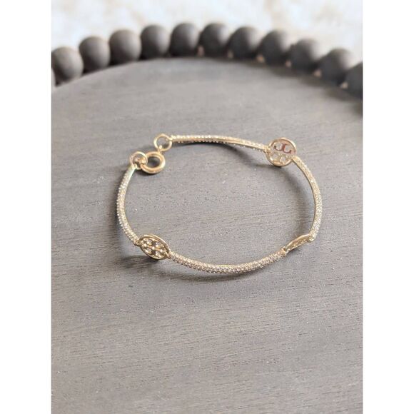 Icon Pavé Chain Bracelet: Women TORY BURCH Miller Pave Gold Double T Monogram Barcelet